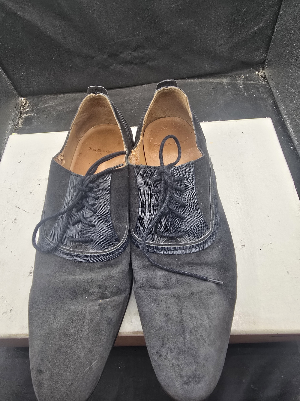 Zara Black Suede Lace-Up Oxford Shoes - Picture 2 of 8